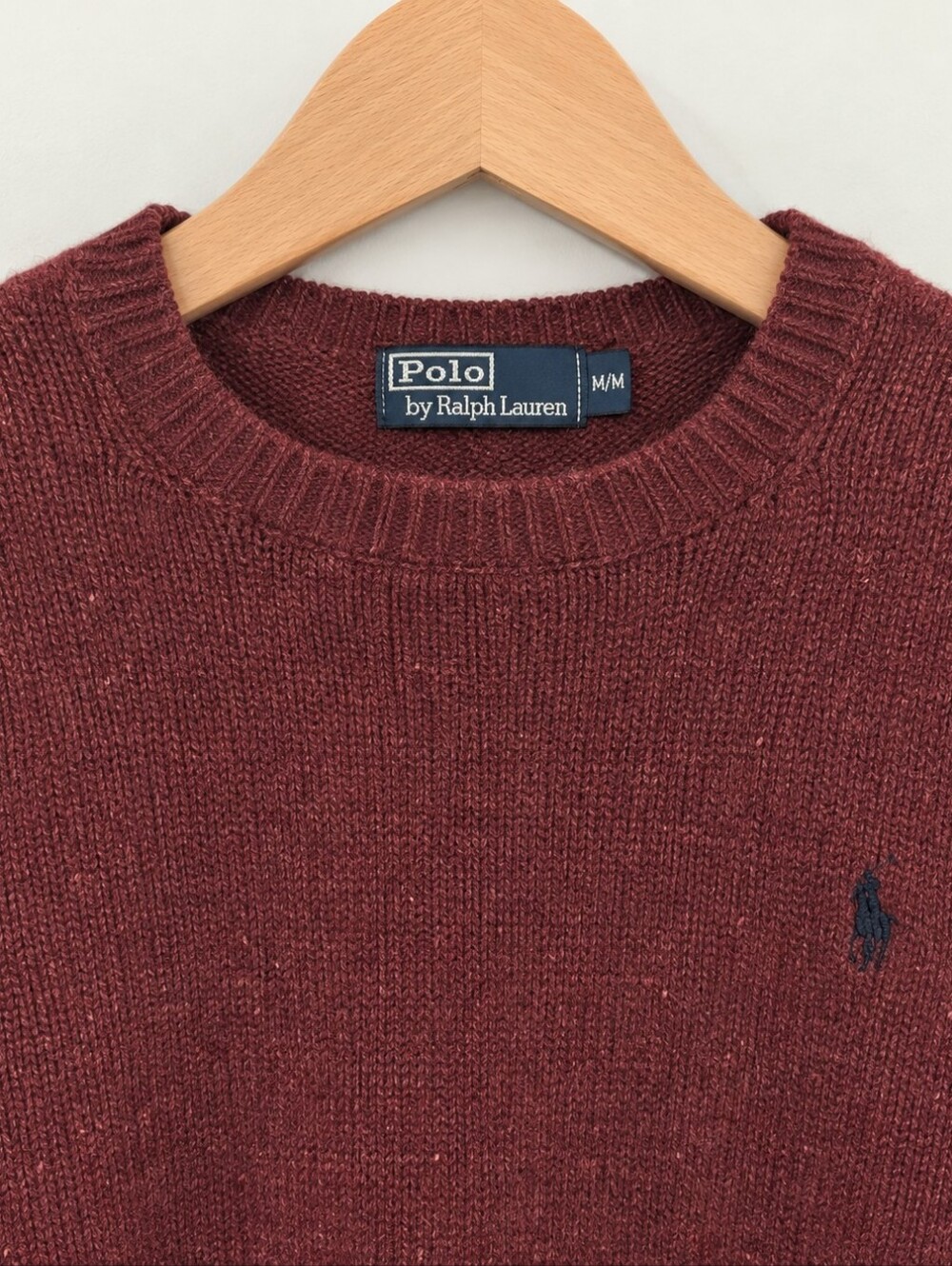 Vintage Polo by Ralph Lauren Men's Wool Crewneck Sweater - Maroon with Navy Logo